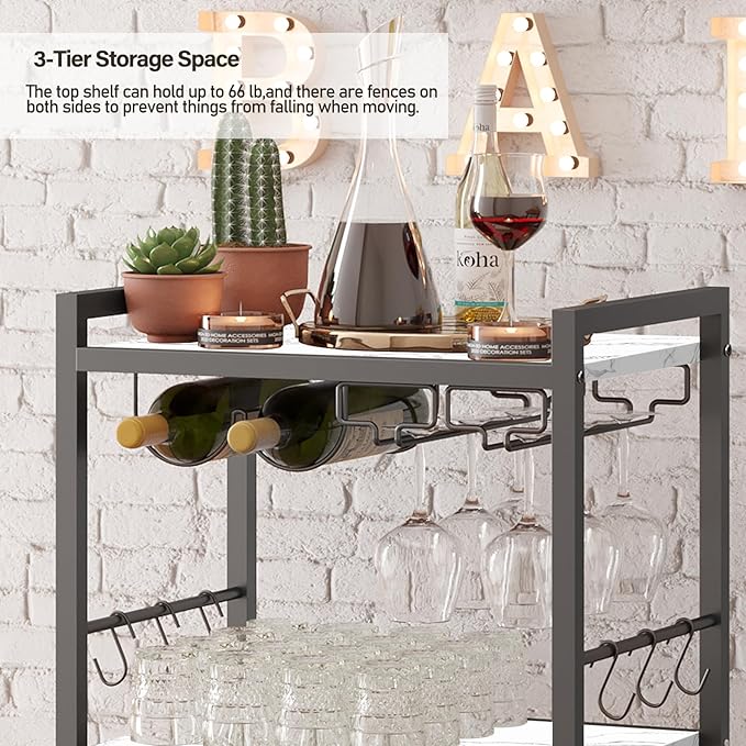 TUTOTAK Bar Cart, Home Bar Serving Cart, Microwave Cart, Drink Cart, Mobile - Image 5