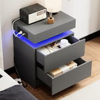 LIKIMIO Night Stand with Charging Station, Modern Grey Nightstand with LED - Image 8