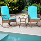 Greesum 3 Piece Outdoor Wicker Rocking Chairs Patio Furniture Set - Image 3