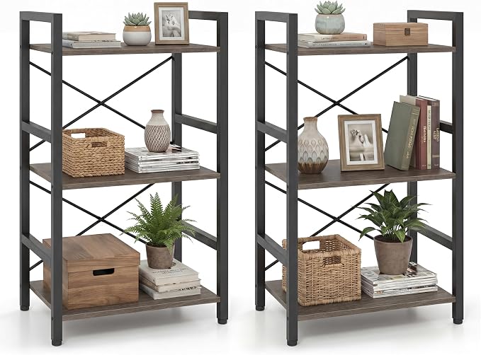 Tangkula 3-Tier Industrial Bookshelf, 16.5" Width Wooden Open Bookcase by TANGKULA