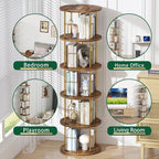 5Tier Rotating Bookshelf, 360 ° Display Stackable Spinning Bookshelf Tower - Image 5