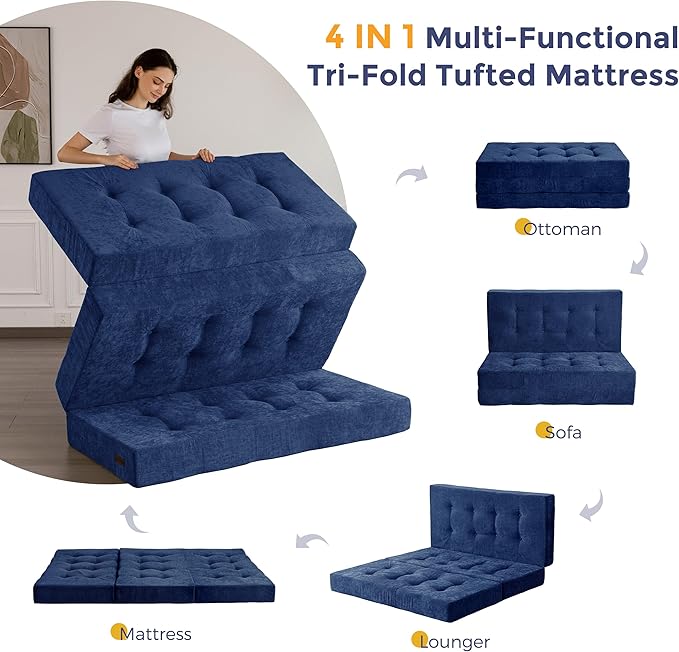 MAXYOYO 6" Folding Sofa Bed for Floor, Tufted Tri-Fold Floor Mattress - Image 5