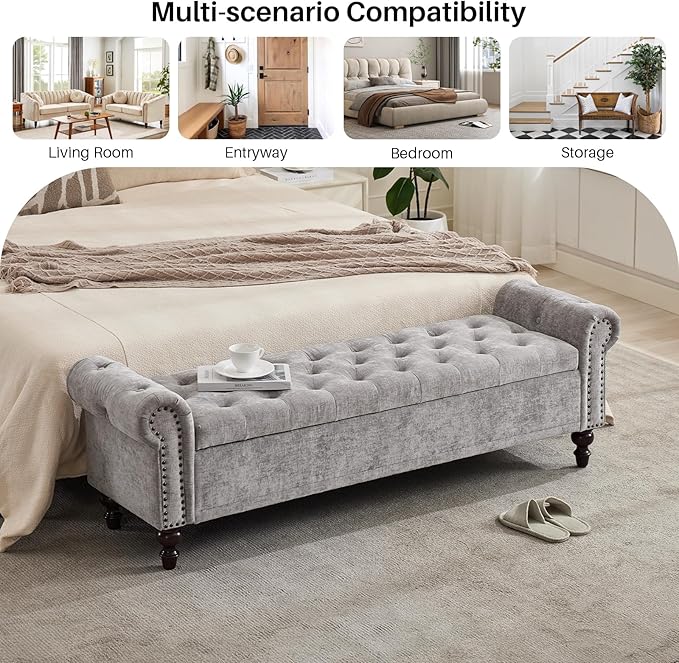 SOFTHION Storage Bench for Bedroom, Upholstered Chenille Storage Ottoman - Image 7