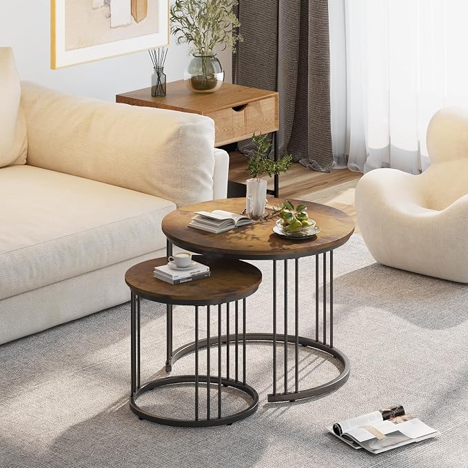 Garden 4 you Nesting Coffee Table, 23.6" Round Coffee Table Set of 2, Wooden - Image 3