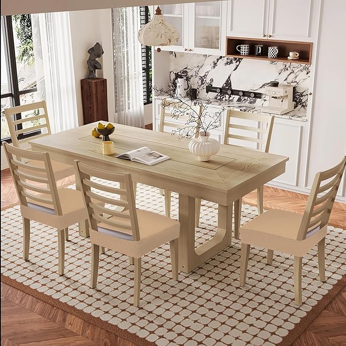 Smiry Waterproof Seat Covers for Dining Room Chairs Set of 6, Stretch Jacquard - Image 8