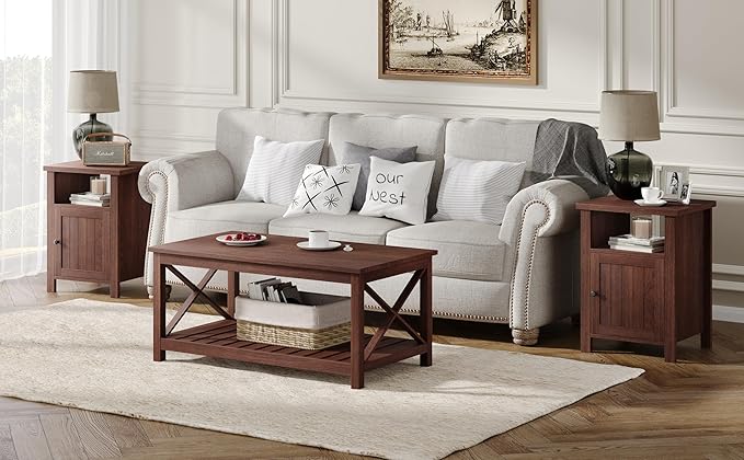 ChooChoo Farmhouse Nightstands Set of 2, Rustic Vintage End Side Table - Image 5