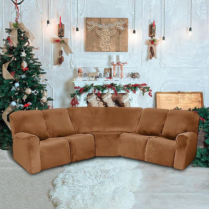LightInTheBox 7-Piece Velvet Stretch Reclining Couch Covers 5 Seats Corner Sofa - Image 2