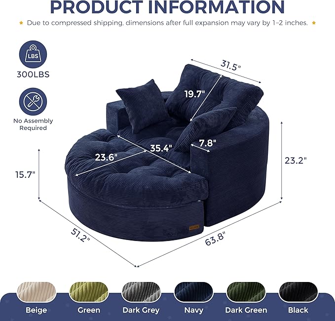 MAXYOYO Oversized Round Chaise Lounge Sofa, Upholstered Lounge Chair - Image 2
