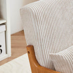Mid-Century Modern Accent Chair Beige Rubberwood Frame Living Room Bedroom - Image 7