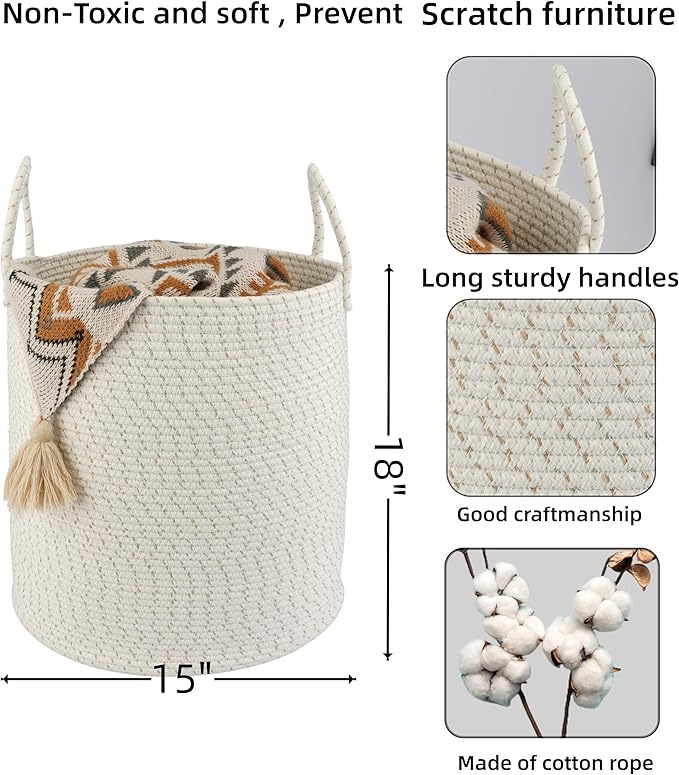 XUANGUO Cotton Rope Laundry Basket Hamper - Image 2