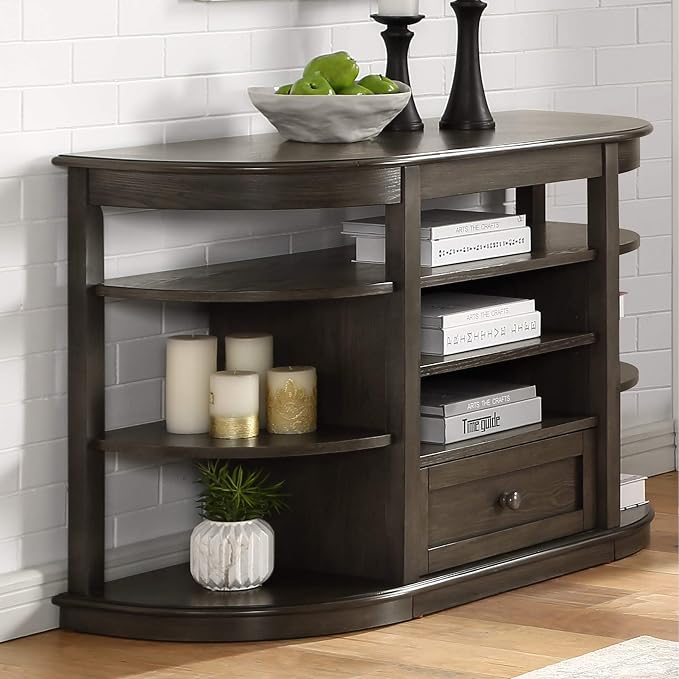 Transitional Grey 48-inch 7-Shelf Sofa Table Farmhouse Semi-Circle Rubberwood by Unknown