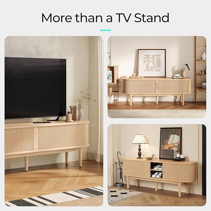 LINSY Home TV Stand for 65" TV, Mid-Century Modern 58" Entertainment Center - Image 8