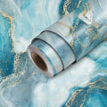 HOMETITUTE Teal Agate Marble Wallpaper Peel and Stick Blue Stone Pattern by HOMETITUTE