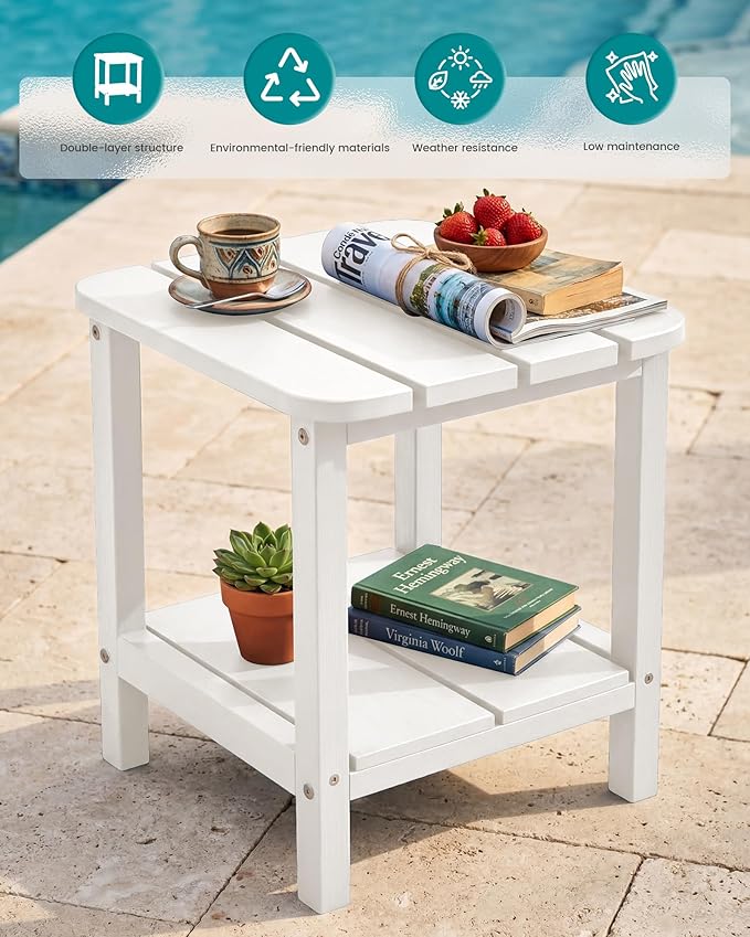 SERWALL Double Adirondack Side Table Set of 2, End Table- White - Image 5