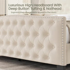 LARMACE King Size Bed Frame Velvet Upholstered Platform Bed - Image 4