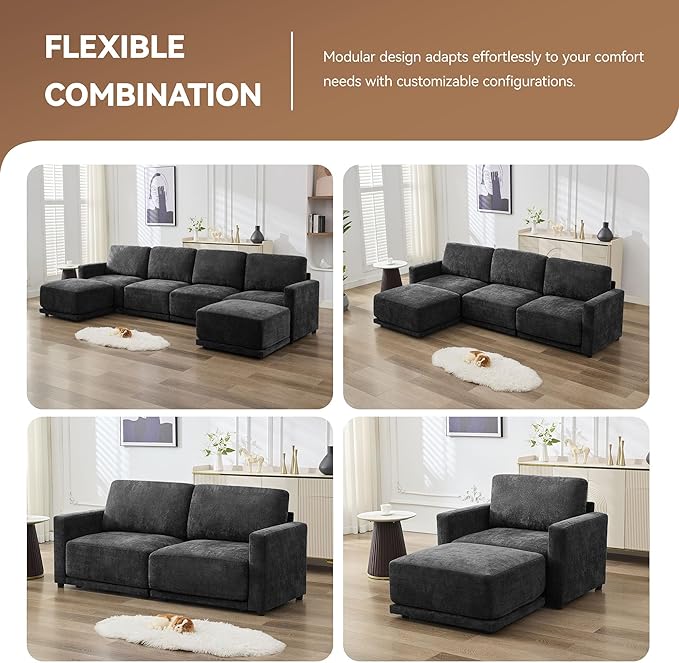 110.6" L Shaped Sectional Sofa, Modular Cloud Deep Seat Couch - Image 6