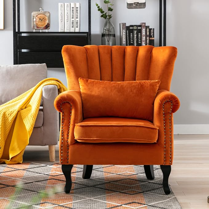 Mid Century Accent Chair Modern Tufted Wingback Armchairs Club Chair Velvet - Image 2