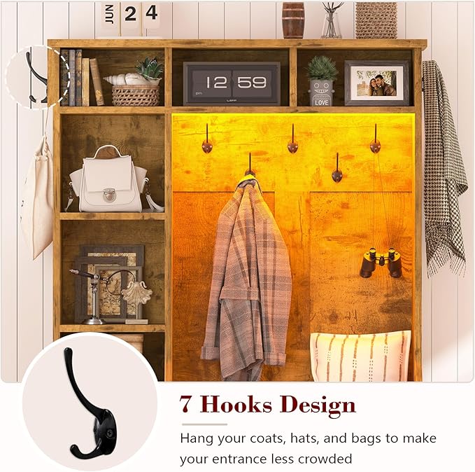 CSZZD Hall Tree with Bench and Shoe Storage, Farmhouse Entryway Bench with Coat - Image 6