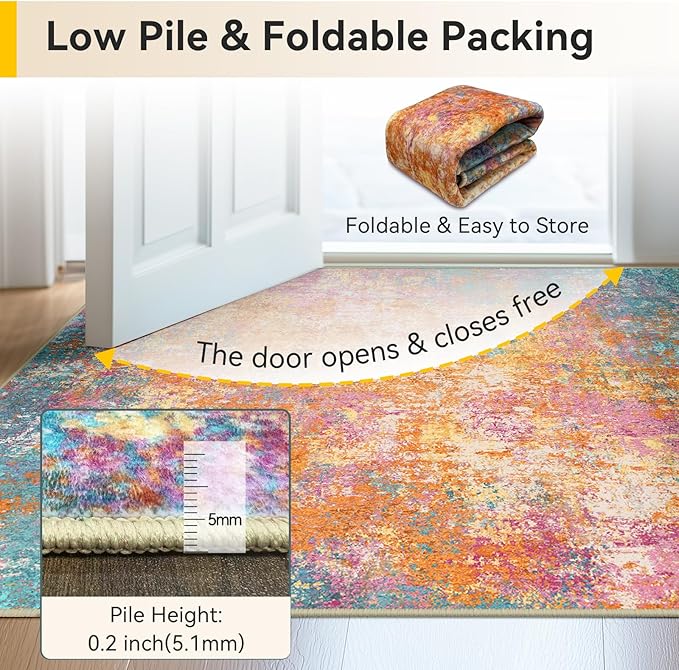 RELEANY Washable Area Rugs 2'x8' Non-Slip Modern Abstract Soft - Image 8
