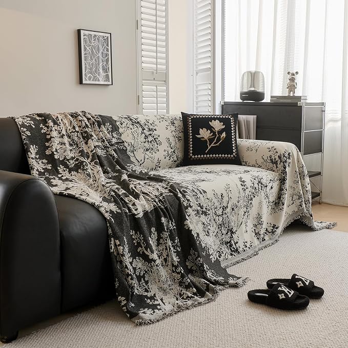 VClife Floral Couch Cover Vintage Rustic Creamy White Sofa Cover - Image 9