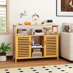 Giantex Bamboo Bathroom Storage Cabinet, 2-Door Storage Organizer - Image 9