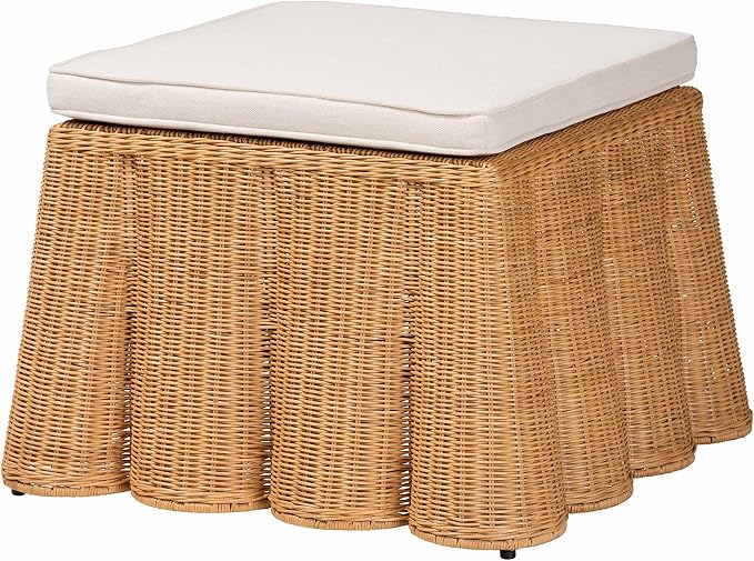 Bali & pari Palm Bohemian Honey Scallop Rattan Ottoman by balipari