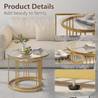 Garden 4 you Nesting Coffee Table, 23.6" Round Coffee Table Set of 2, Glass - Image 6