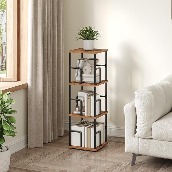 MAHANCRIS 3-Tier Rotating Bookshelf, Freestanding Corner Bookshelf, 360° - Image 2