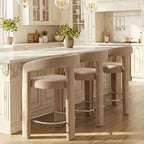 HNY 26 Inch Modern Tall Barrel Bar Stools Set of 3, Velvet Upholstered Barstools - Image 7
