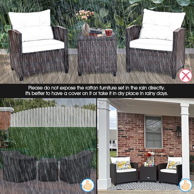 Tangkula 3 Pieces Patio Furniture Set, PE Rattan Wicker 3 Pcs Outdoor Sofa Set - Image 7