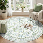 RELEANY Area Rugs Round 4ft Washable Non-Slip, Floral Vintage Distress Print - Image 2