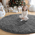 Amdrebio Grey Round Rugs 6Ft for Bedroom Living Room Decor, Fluffy Shaggy - Image 3
