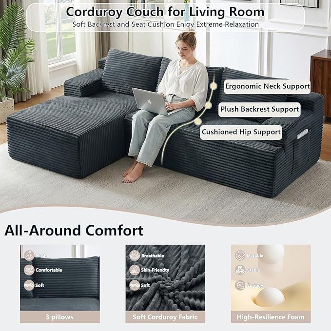 96" Cloud Sectional Couch with L-Shape Chaise, Modular Comfy Sofa Chaise Longue - Image 3