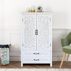 LKTART 48" Tall Vintage Sideboards Carved Wood Buffet Cabinet, Farmhouse Pantry by LKTART