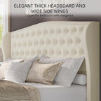 BRELTAM Upholstered King Size Bed Frame Velvet Beige Tufted Platform Bed Frame - Image 3