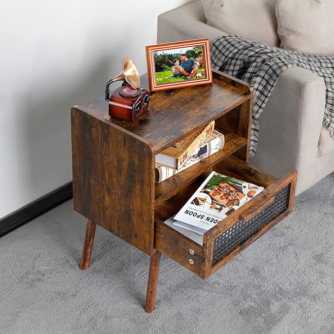 Lerliuo Rattan Nightstand, Boho Side Table - Image 7