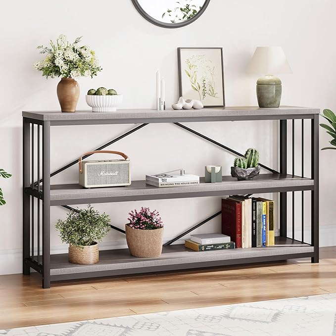 LVB Farmhouse Industrial Console Table, Wood Metal Foyer Entryway Sofa Tables by LVB