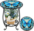 Cinnvoice Outdoor Side Table Round Small Mosaic Patio Accent Indoor End Plant by Cinnvoice