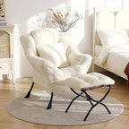 Lazy Chair with Ottoman, Large Lvory Accent Chair with Ottoman and FA Throw - Image 2