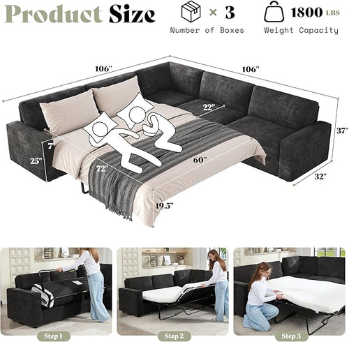 AMERLIFE 106" Oversized Sofa Bed, Sectional Sleeper Sofa - Image 2