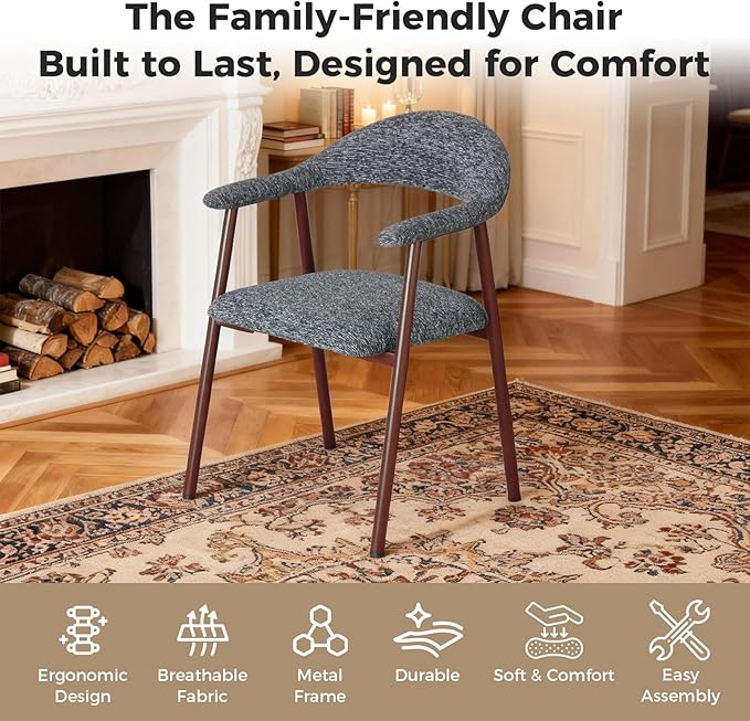 DUMOS Dining Chairs Set of 4, Linen Fabric Upholstered Kitchen Side Chairs - Image 5