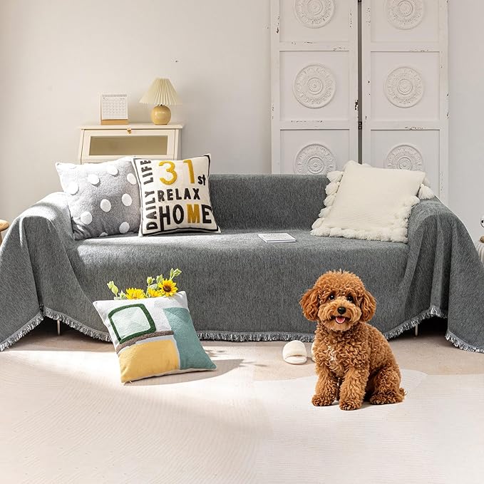 VClife Bohemian Chic Texture Sofa Cover Vintage Farmhouse Gray Couch Cover by VCLIFE