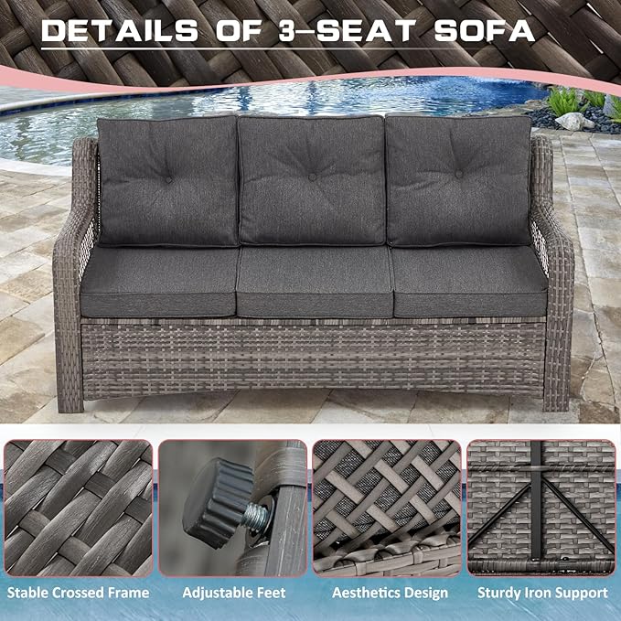 6 Pieces Wicker Patio Furniture Set Conversations Sets, 2 Outdoor 360° Swivel - Image 5