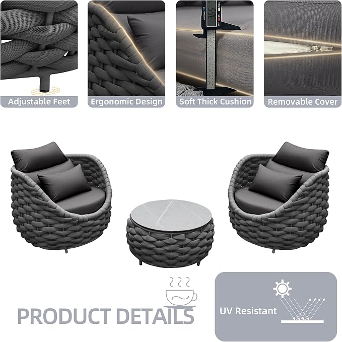 TWT Aluminum Outdoor Patio Furniture Set, Dark Grey - Image 4