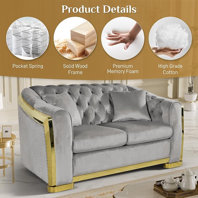 DAMAIFROM Mid Century Modern Chesterfield Sofa Couch, 2 Seat Tufted Sofas - Image 3