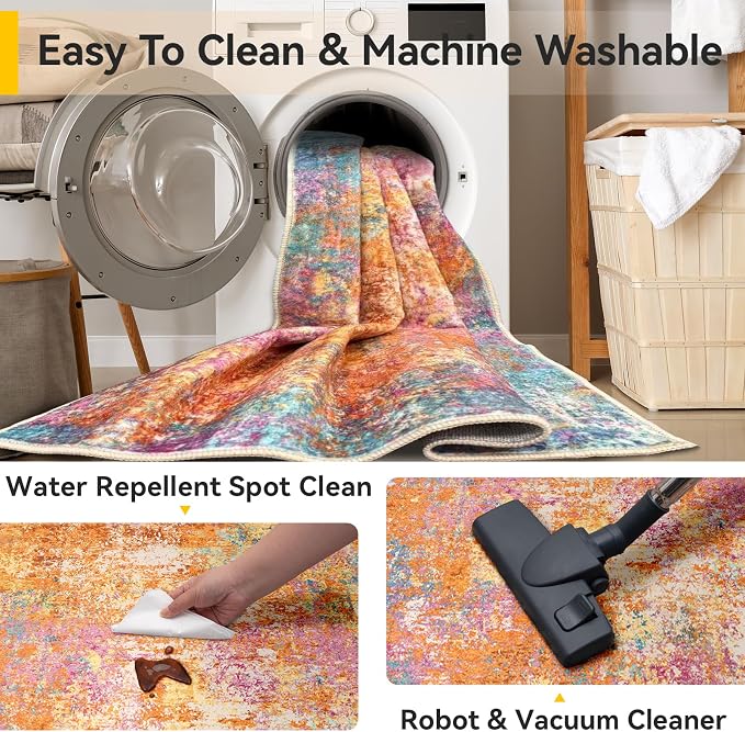 RELEANY Washable Area Rugs 2'x10' Non-Slip Modern Abstract Soft - Image 6