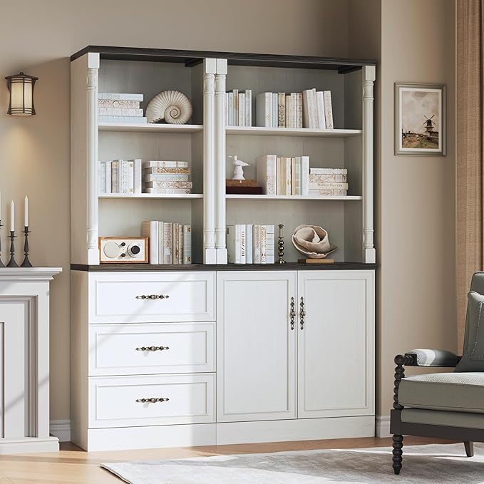 Bookshelf with Doors, Floor Standing Display Storage Cabinet - Image 6