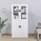 Metal Storage Cabinet with Doors and Shelves, 2 Adjustable Shelves, 4 Doors - Image 2