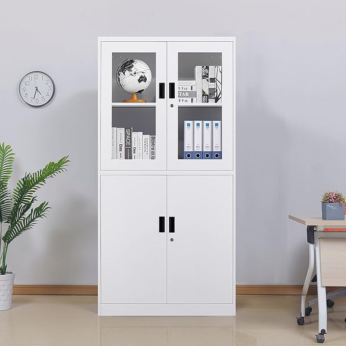 Metal Storage Cabinet with Doors and Shelves, 2 Adjustable Shelves, 4 Doors - Image 2