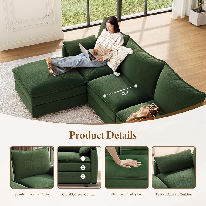 Vesgantti 101" V-Shaped Corner Couch Sectional, 7 Seat Customizable Modular - Image 4